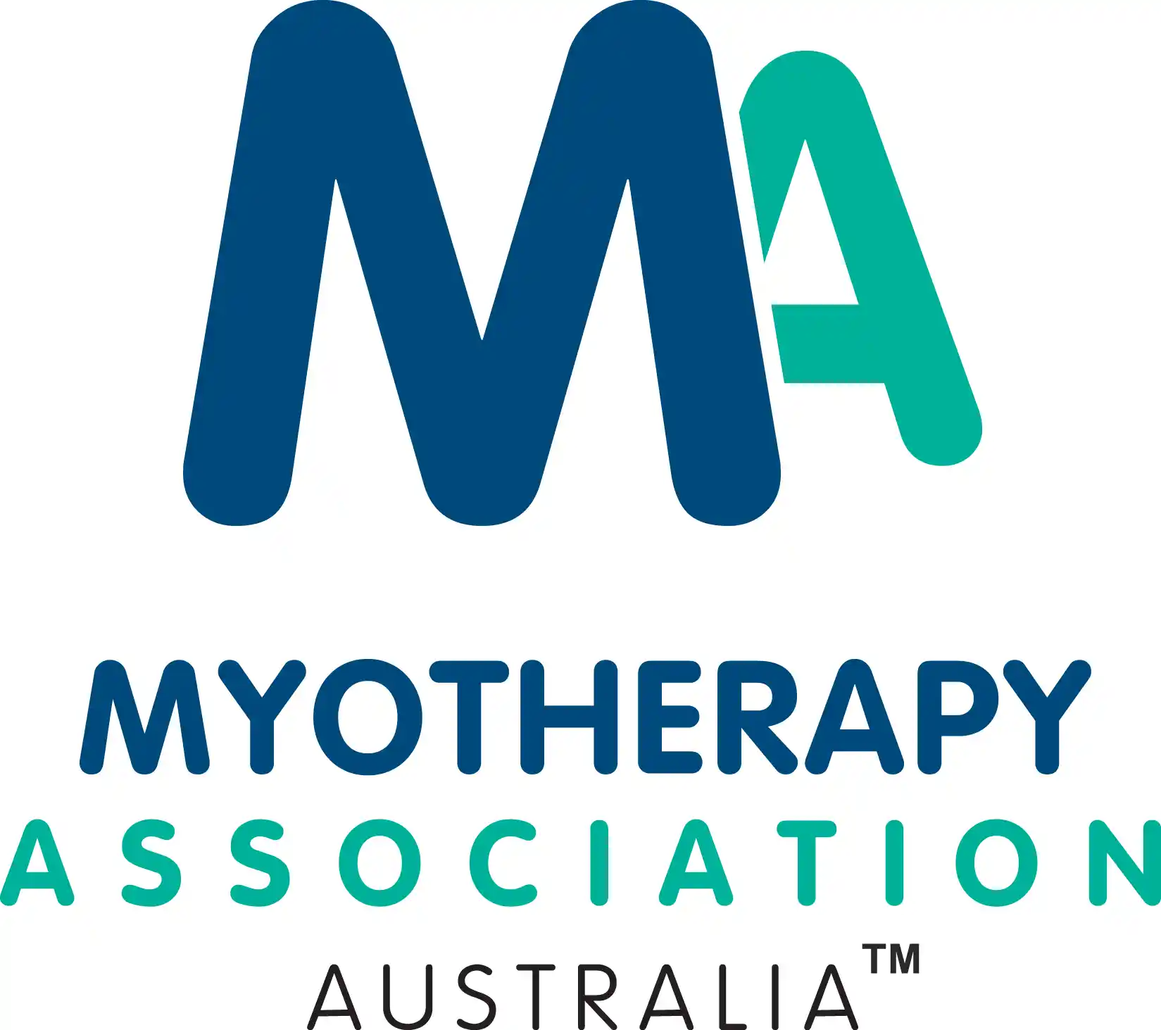 This is the official logo for Myotherapy Association Australia, featuring a stylized "MA" in blue and teal above the organization's full name.